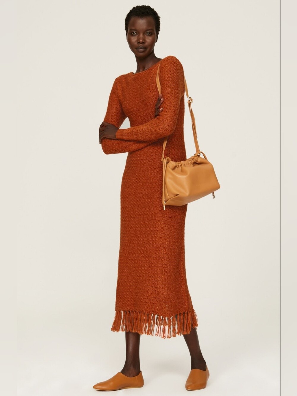 Pamela Love Orange Fringe Crochet Sweater Dress Small